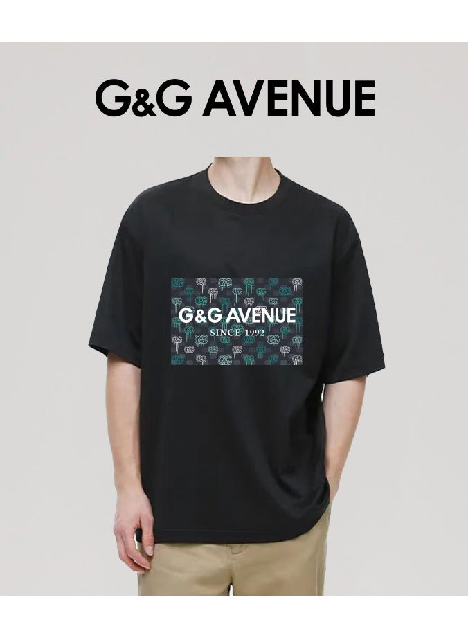 G&G AVENUE Men's sports style pure cotton thick and Oversized round neck T-shirt with black trendy letter pattern casual style top short sleeved Heavy cotton fabric  - Image 4