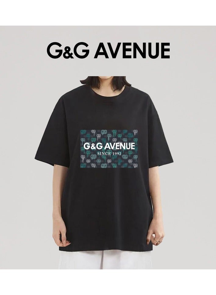 G&G AVENUE Men's sports style pure cotton thick and Oversized round neck T-shirt with black trendy letter pattern casual style top short sleeved Heavy cotton fabric  - Image 5