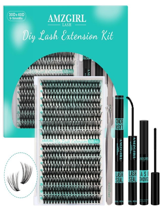 AMZGIRL LASH Lash Clusters Kit 320Pcs,DIY Individual Lashes Extension Kit,Lash Bond And Seal,Lash Remover For Eyelashes Extensions,Lash Applicator Tool For False Eyelash Cluster Kit At Home(3040D,D-Mix9-16mm Kit) - Image 1