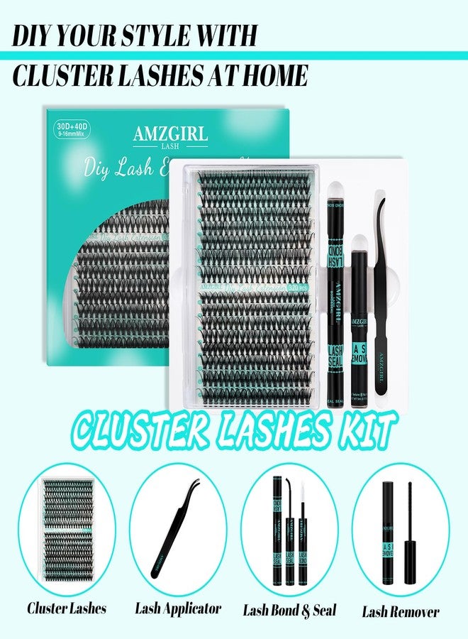AMZGIRL LASH Lash Clusters Kit 320Pcs,DIY Individual Lashes Extension Kit,Lash Bond And Seal,Lash Remover For Eyelashes Extensions,Lash Applicator Tool For False Eyelash Cluster Kit At Home(3040D,D-Mix9-16mm Kit) - Image 2