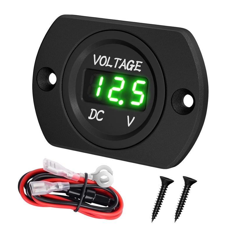 DAIERTEK Voltage Gauge 12V Green Volt Meter Marine Battery Volt Gauge 24V 36V DC Digital Voltmeter for car Truck RV ATV Boat Marine - Image 1