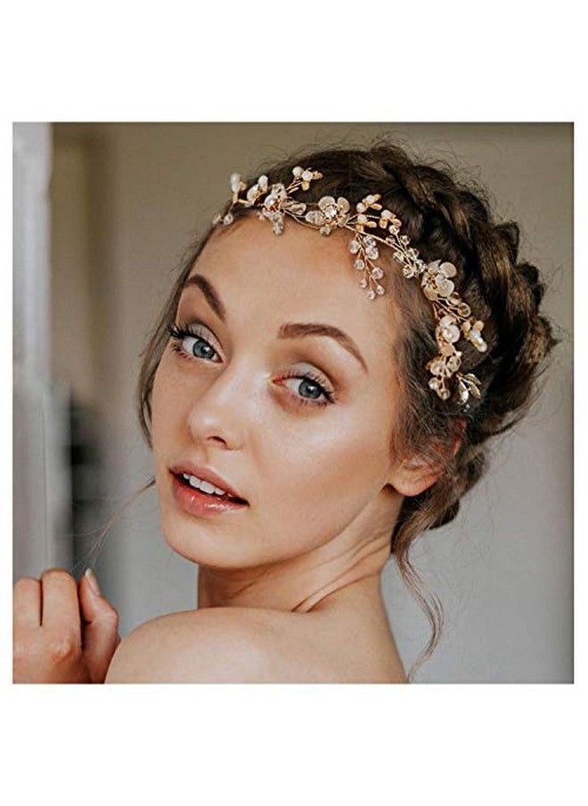 SWEETV Rose Gold Wedding Headband For Bride Floral Bridal Headband Rhinestone Headpiece Wedding Hair Accessories  - Image 3