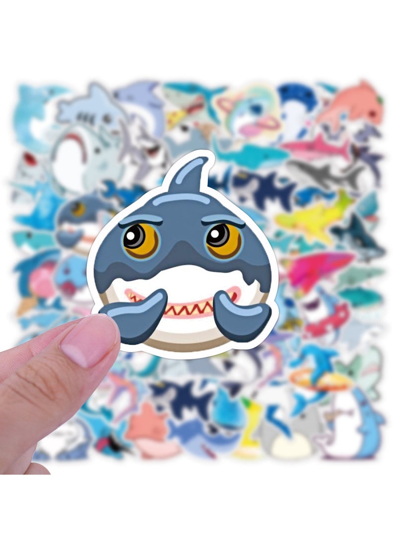 50pcs Shark Stickers Pack Cute Decals for Kids Teens Students Phone Laptop Skateboard Luggage Guitar Water Bottles Vinyl Waterproof Shark Themed Cartoon Sticker Decoration Gift - Image 5