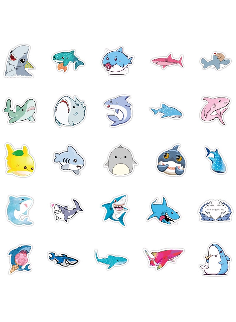 50pcs Shark Stickers Pack Cute Decals for Kids Teens Students Phone Laptop Skateboard Luggage Guitar Water Bottles Vinyl Waterproof Shark Themed Cartoon Sticker Decoration Gift - Image 3