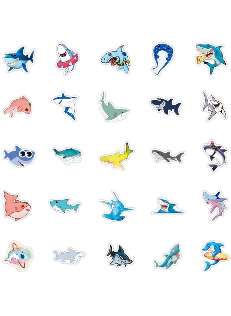50pcs Shark Stickers Pack Cute Decals for Kids Teens Students Phone Laptop Skateboard Luggage Guitar Water Bottles Vinyl Waterproof Shark Themed Cartoon Sticker Decoration Gift - Image 2