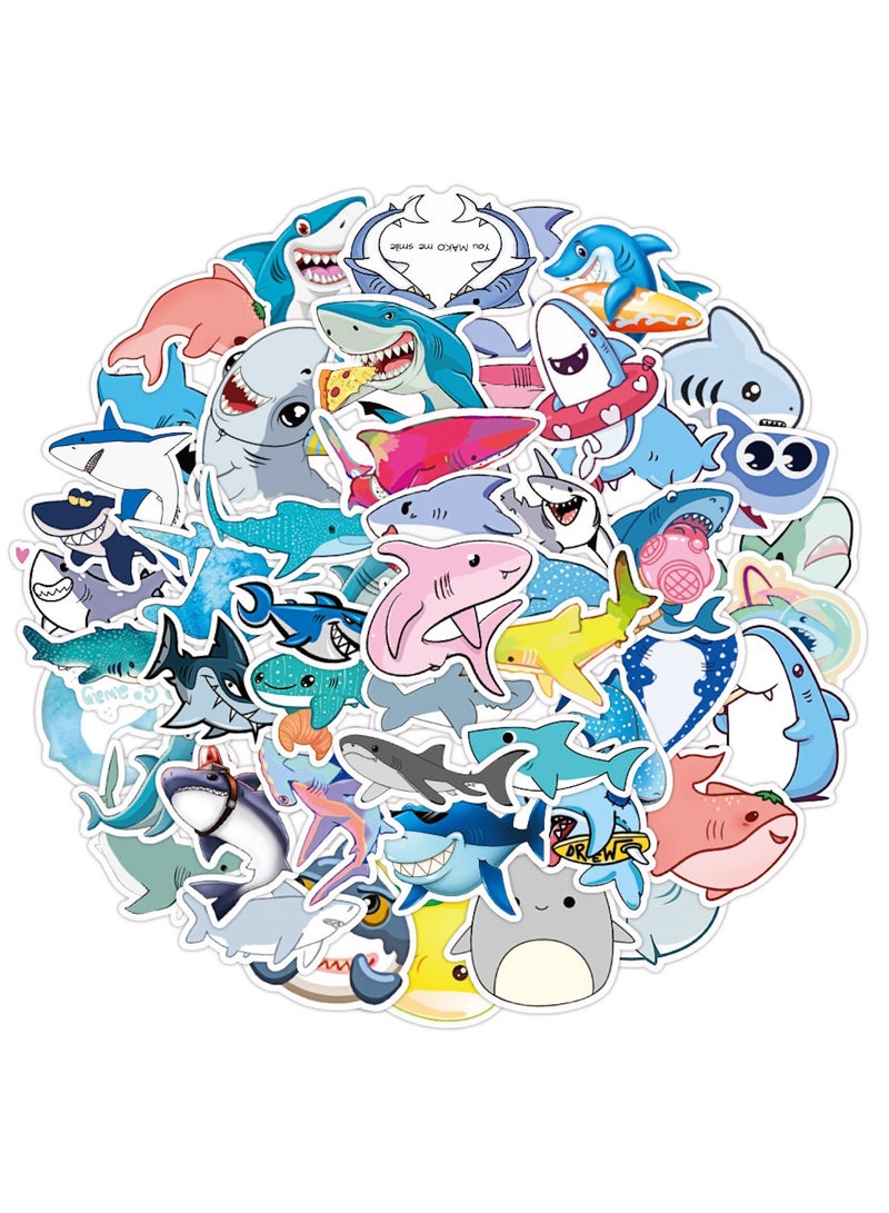 50pcs Shark Stickers Pack Cute Decals for Kids Teens Students Phone Laptop Skateboard Luggage Guitar Water Bottles Vinyl Waterproof Shark Themed Cartoon Sticker Decoration Gift - Image 1