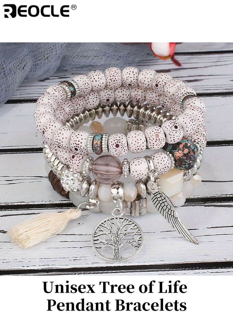 ريوكل للجنسين شجرة الحياة أساور قلادة مصنوعة يدويا أكريليك الأزواج سوار مع شرابات ريشة مجوهرات بوهو على غرار مناسبة للارتداء اليومي للحفلات المناسبات الخاصة فكرة هدية رومانسية للرجال والنساء البالغين - Image 1