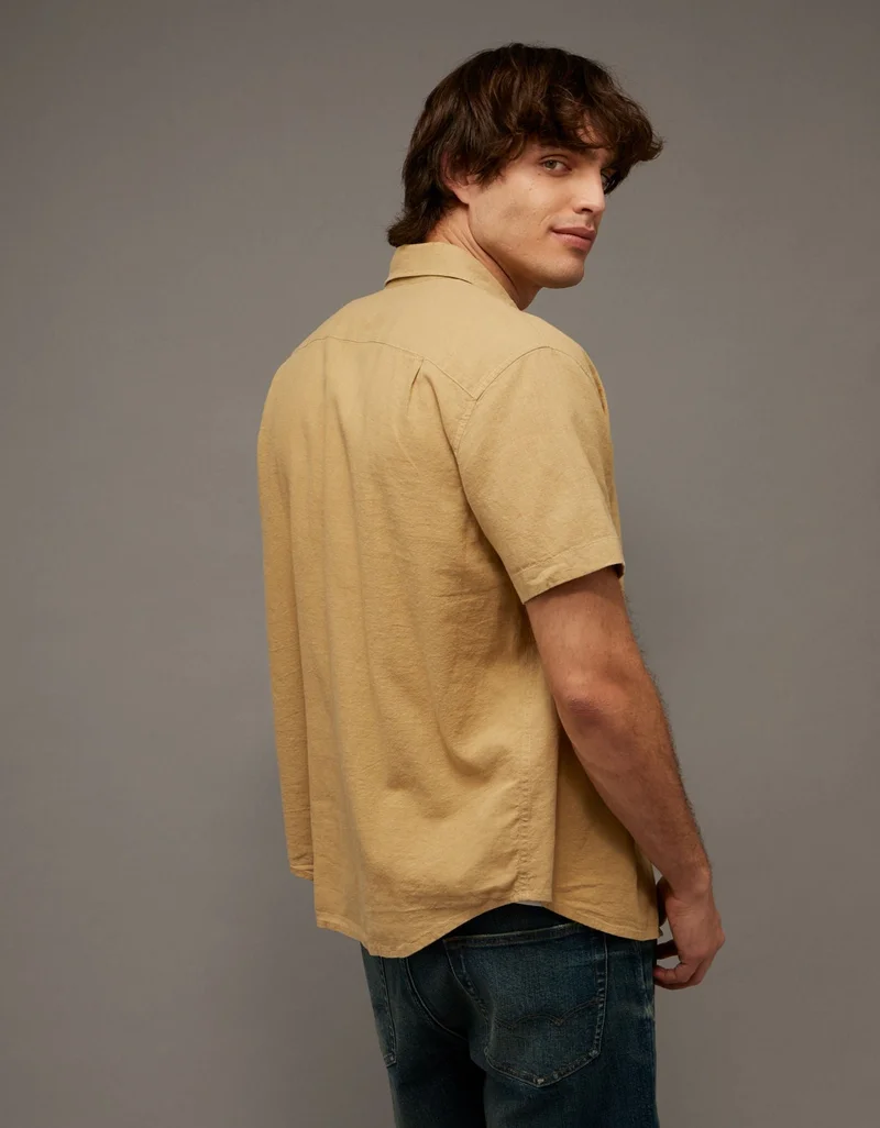 American Eagle AE Standard Fit Linen-Blend Button-Up Shirt