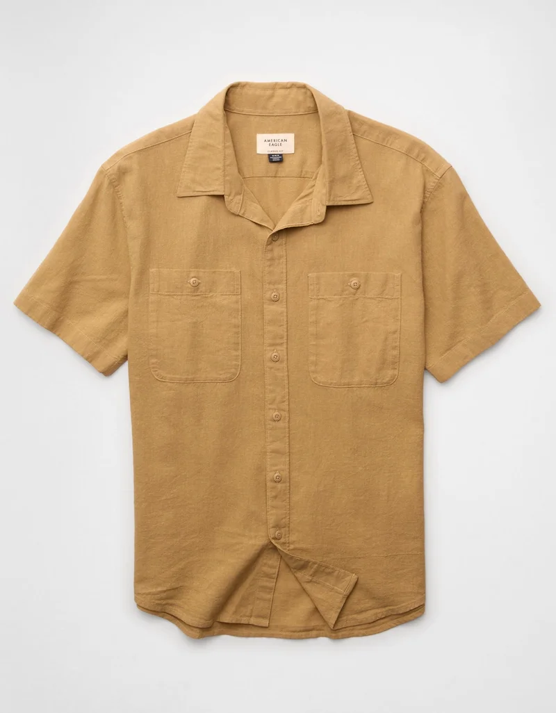 American Eagle  AE Standard Fit Linen-Blend Button-Up Shirt for Men | Best Price UAE