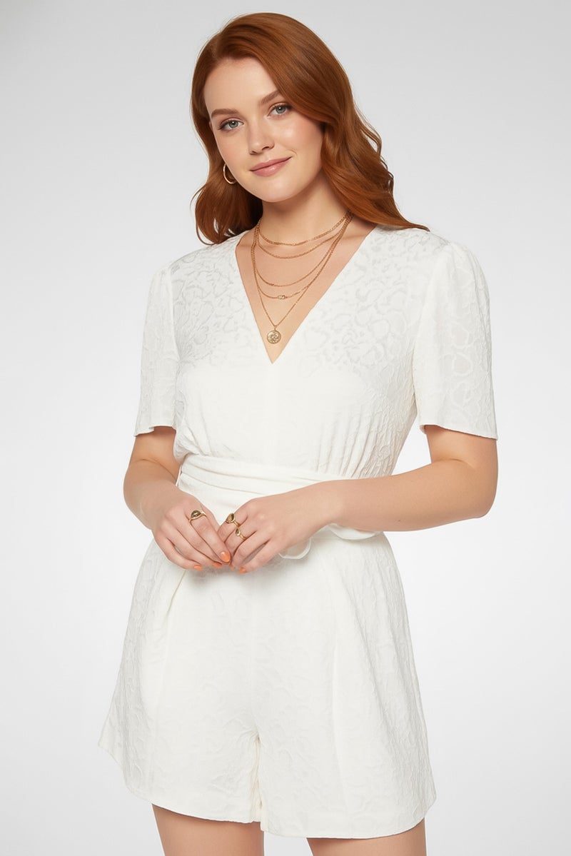 STELLA MCCARTNEY Women Textured Short Sleeve Playsuit, White - Image 2