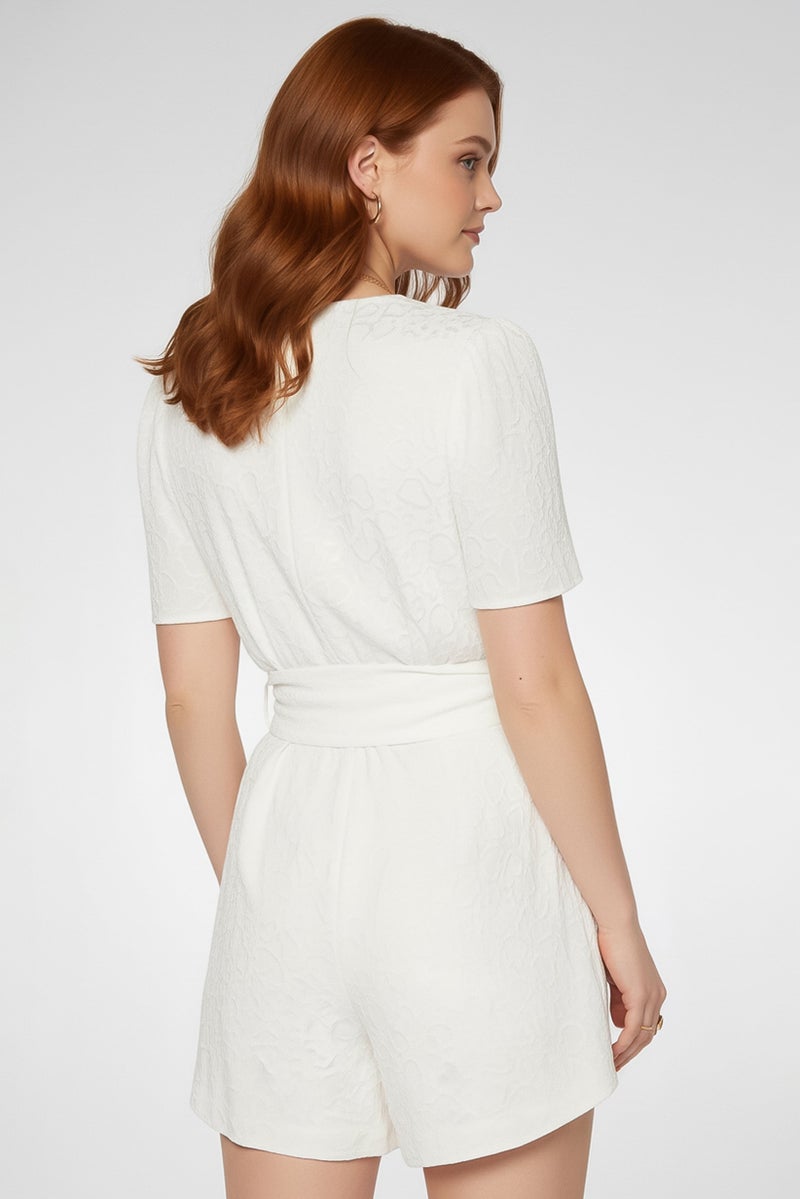 STELLA MCCARTNEY Women Textured Short Sleeve Playsuit, White - Image 4