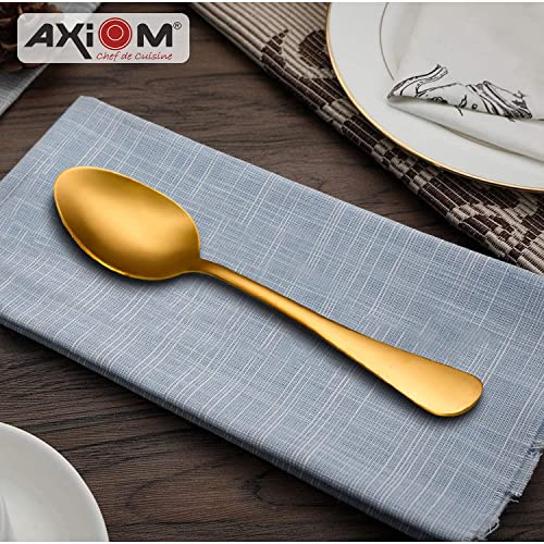 AXIOM Stainless Steel Cutlery Set. Golden 18 Pieces Premium Spoons & Forks (6 Dessert Spoon, 6 Dessert Fork, 6 Tea Spoon) Gold Colour Flatware for Luxury Dining. Neo - Image 4