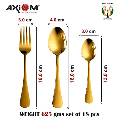 AXIOM Stainless Steel Cutlery Set. Golden 18 Pieces Premium Spoons & Forks (6 Dessert Spoon, 6 Dessert Fork, 6 Tea Spoon) Gold Colour Flatware for Luxury Dining. Neo - Image 5