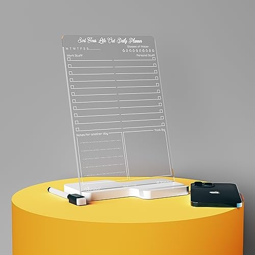 3 Lines To Do List Acrylic Board for Desk (24x16 CM)| Best Planner & Organiser | White Acrylic Base With Slot for Phone| With 2 Markers & Cleaning Fabric | 'Sort Your Life Out Planner' |Regular - Image 1