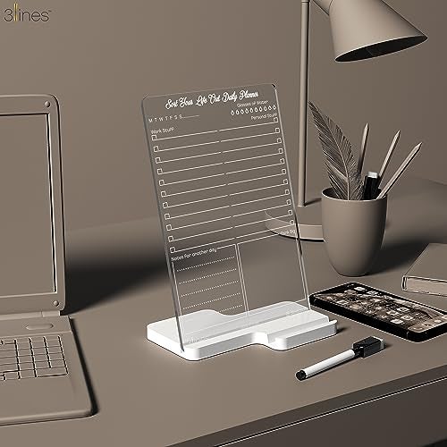 3 Lines To Do List Acrylic Board for Desk (24x16 CM)| Best Planner & Organiser | White Acrylic Base With Slot for Phone| With 2 Markers & Cleaning Fabric | 'Sort Your Life Out Planner' |Regular - Image 5