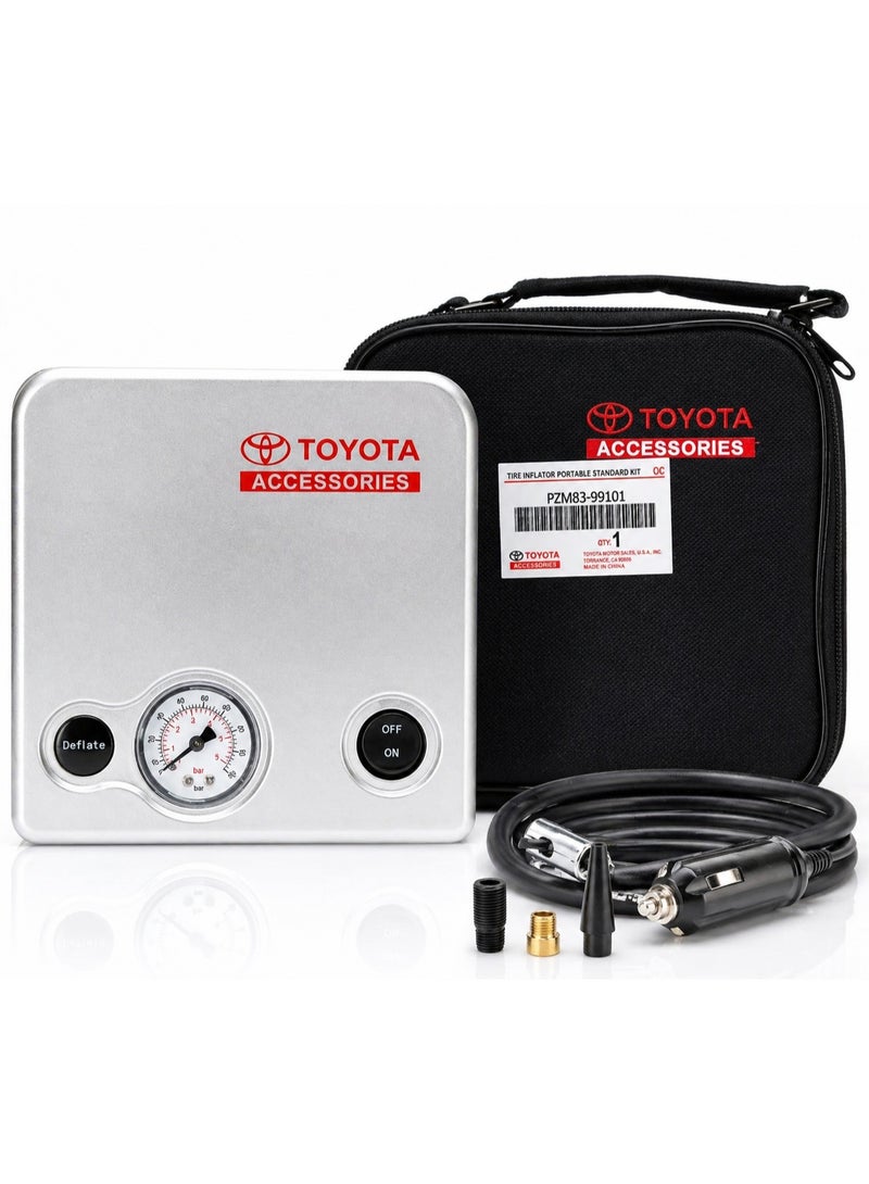Toyota Genuine Portable Tire Inflator Kit, 12V Car Air Compressor Pump with Pressure Gauge, Compact Emergency Air Pump with Storage Case - Image 1