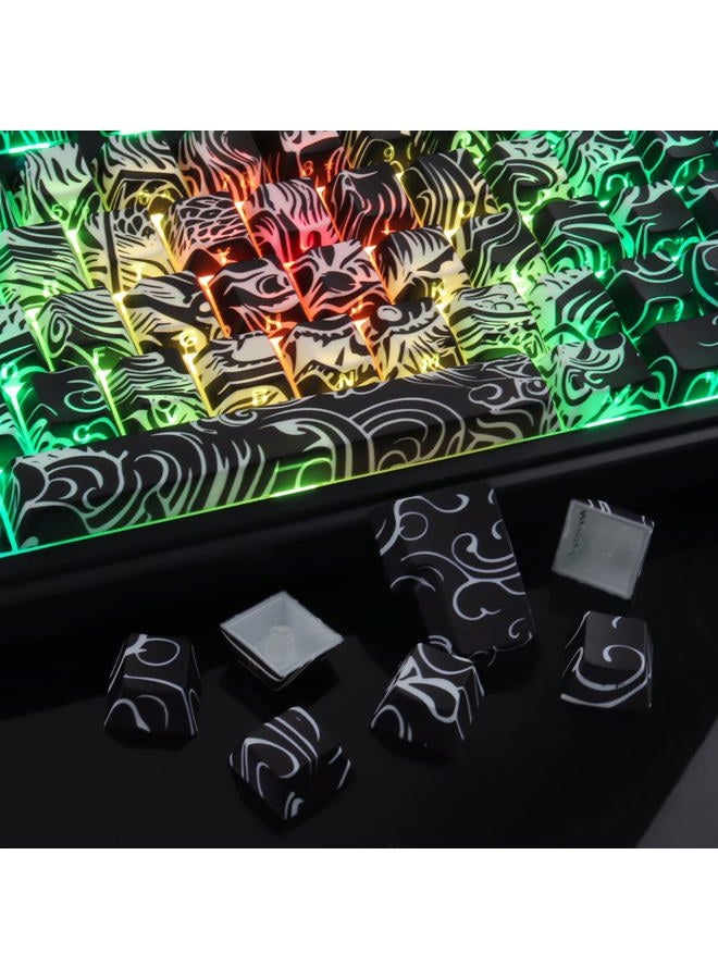 Tsungup Shine Through PBT Keycaps,138 Keys Custom Cool Dragon Pattern Side Printed Keycaps,Cherry Profile Key Caps Keyboard Keycap Set for 60% 65% 75% 80% 100% MX Switches Mechanical Keyboard(Black) - Image 5