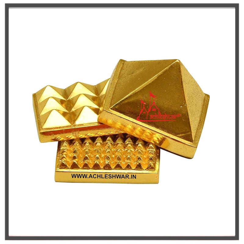 Achleshwar Golden Three Layer Vastu Metal Pyramid 5 Pcs for Vastu and Feng ShuiSet of 3 91 Pyramids in TotalGoldenZinc Metal15 X 15 InchAch252 - Image 2