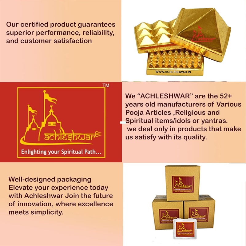 Achleshwar Golden Three Layer Vastu Metal Pyramid 5 Pcs for Vastu and Feng ShuiSet of 3 91 Pyramids in TotalGoldenZinc Metal15 X 15 InchAch252 - Image 3