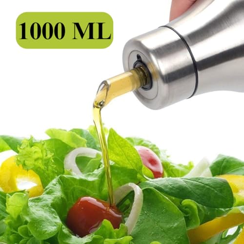 Gopi 1 Litres Easy Flow Stainless Steel Oil Dispenser Bottle with Lid and Cap | Air-Tight Spill-Proof | Food Grade Pourer Drizzler (Silver, Set of 1 | 1000ml) - Image 3