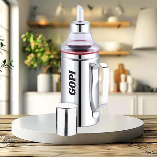 Gopi 1 Litres Easy Flow Stainless Steel Oil Dispenser Bottle with Lid and Cap | Air-Tight Spill-Proof | Food Grade Pourer Drizzler (Silver, Set of 1 | 1000ml) - Image 1