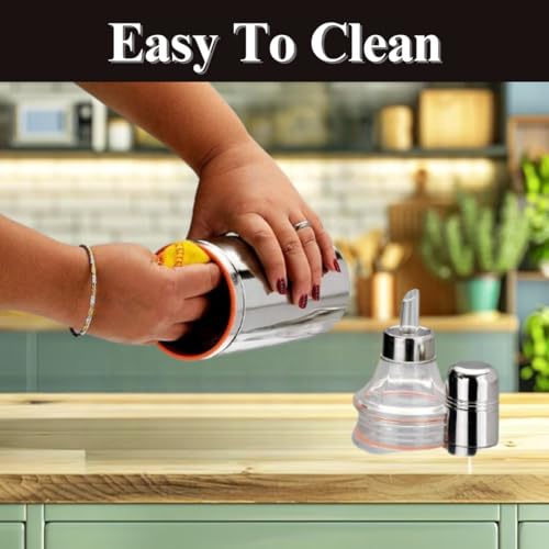 Gopi 1 Litres Easy Flow Stainless Steel Oil Dispenser Bottle with Lid and Cap | Air-Tight Spill-Proof | Food Grade Pourer Drizzler (Silver, Set of 1 | 1000ml) - Image 2