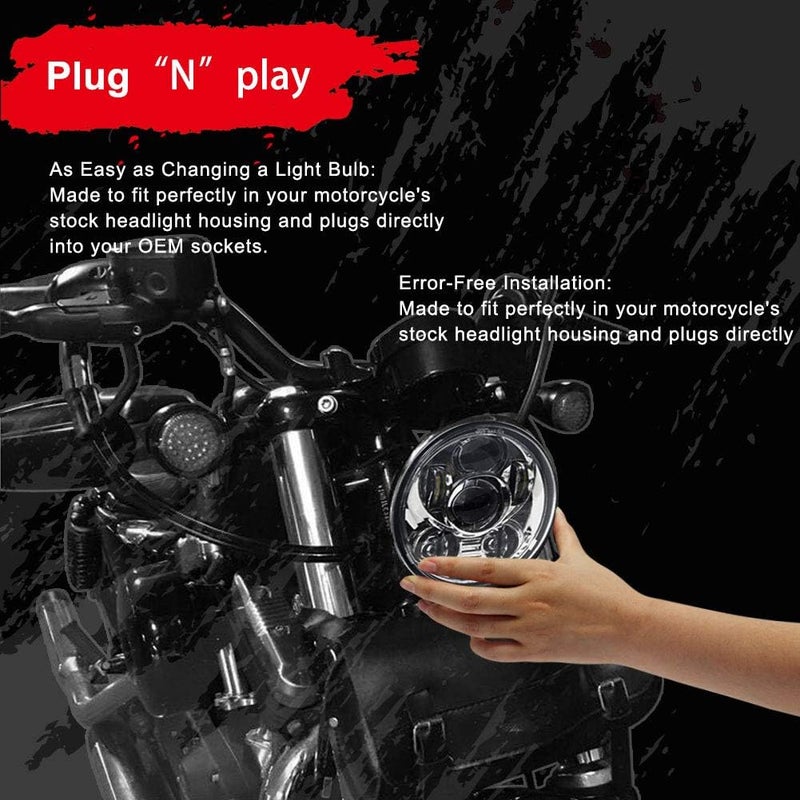 Wisamic 5.75" LED Headlight Motorcycle DOT - Compatible with Harley Davidson Dyna Street Bob Super Wide Glide Low Rider Night Rod Train Softail Sportster Iron 883-Sliver - Image 5