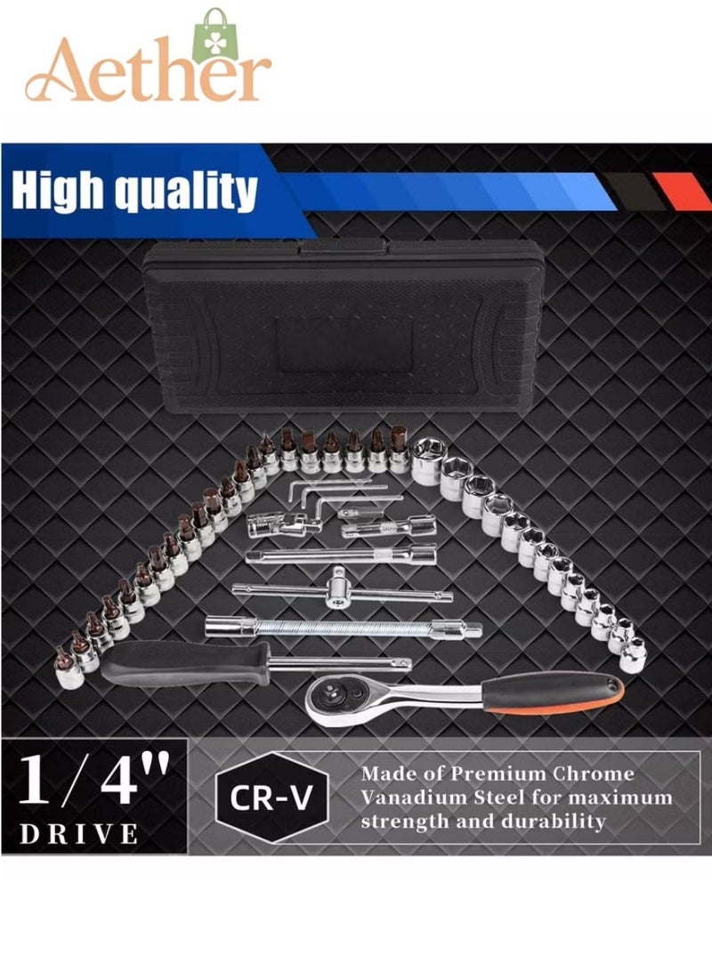 AETHER Mechanic Tools Kit for Automotive Repair, 46 Pieces, Heavy-Duty Hand Tools Set with Durable Carry Case, 32×19.5×18 cm, Black - Image 2