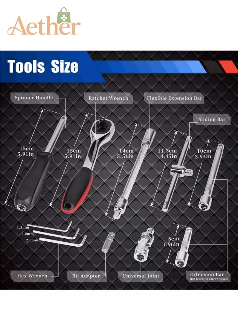 AETHER Mechanic Tools Kit for Automotive Repair, 46 Pieces, Heavy-Duty Hand Tools Set with Durable Carry Case, 32×19.5×18 cm, Black - Image 5