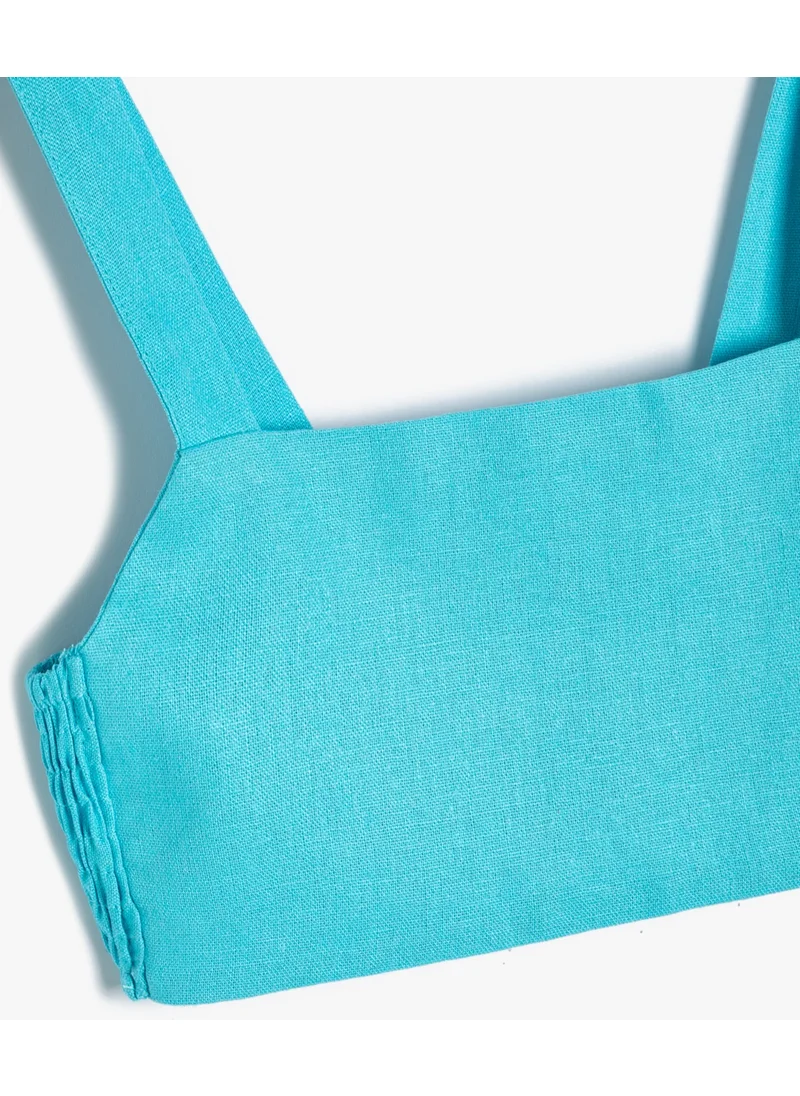 KOTON Crop Linen Blouse with Straps and Window Detail on the Back