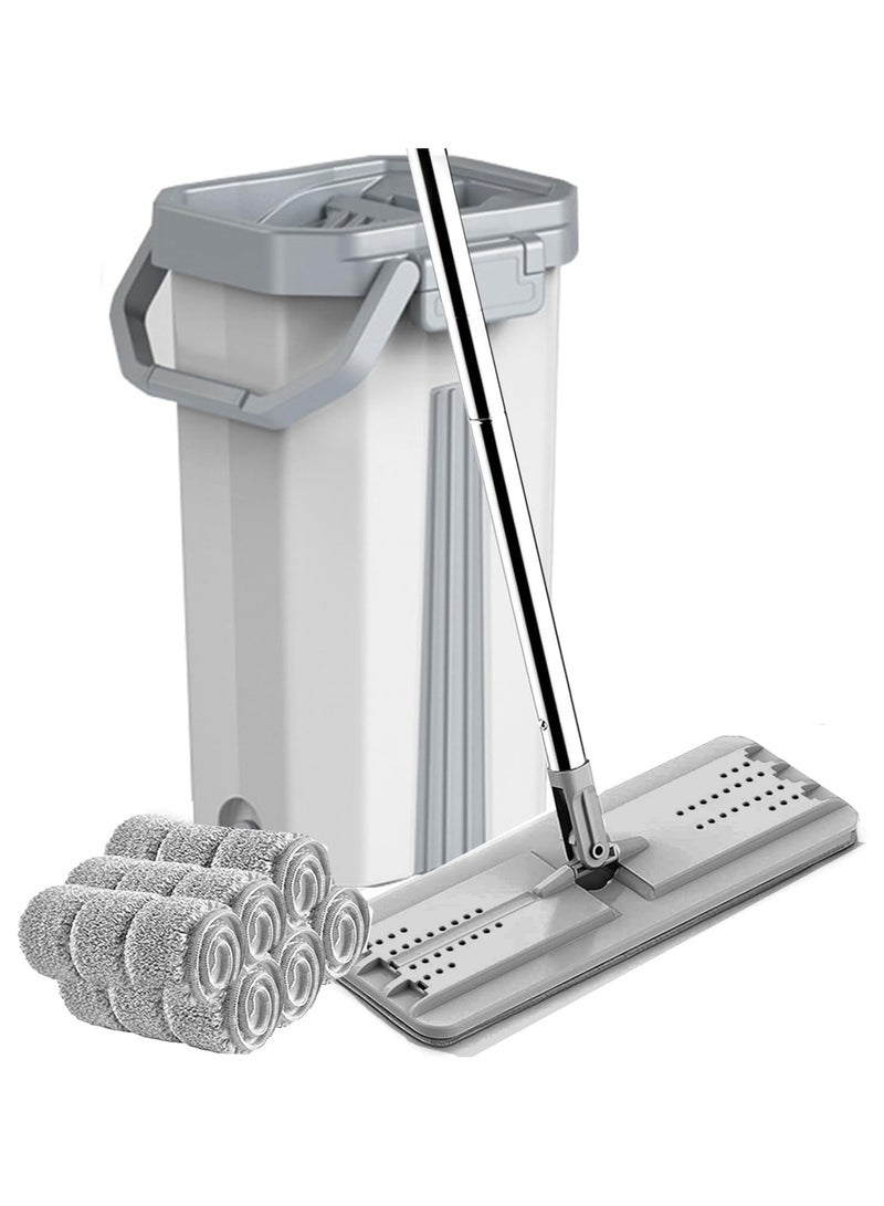 Mop and Bucket with Wringer Set, Hands Free Flat Floor Mop and Bucket, 6 Washable Microfiber Pads Included, Wet and Dry Use, Home Floor Cleaning System for All Floor Types and Windows - Image 1