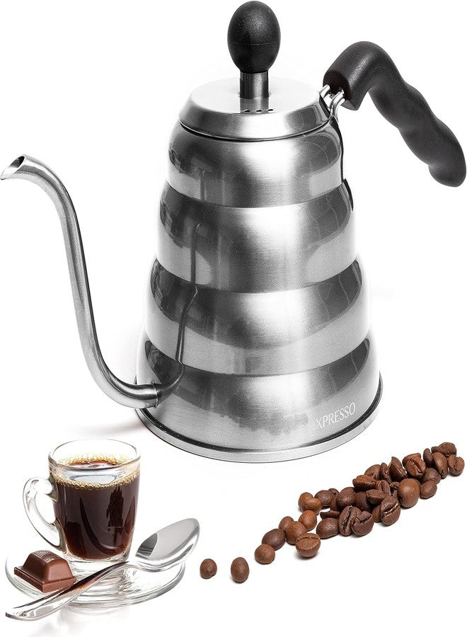 غلاية قهوة Mixpresso ذات العنق المعقوف، بتصميم تحكم احترافي في الصب، مثالية للقهوة والشاي، مصنوعة من الفولاذ المقاوم للصدأ عالي الجودة، سعة 1.2 لتر (40 أونصة)، غلاية تعمل على موقد الحث الحراري (ستانلس ستيل) - Image 1