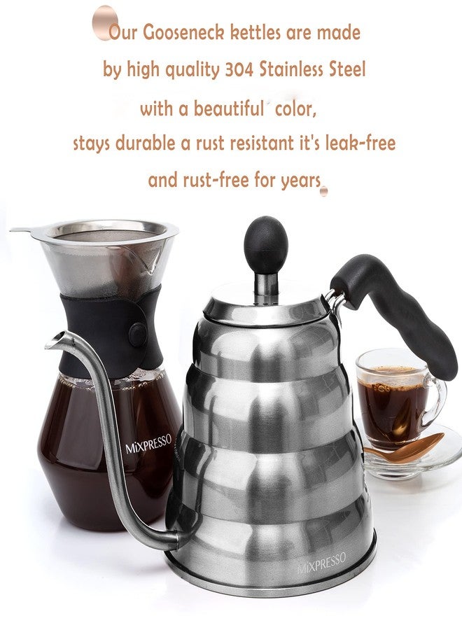 غلاية قهوة Mixpresso ذات العنق المعقوف، بتصميم تحكم احترافي في الصب، مثالية للقهوة والشاي، مصنوعة من الفولاذ المقاوم للصدأ عالي الجودة، سعة 1.2 لتر (40 أونصة)، غلاية تعمل على موقد الحث الحراري (ستانلس ستيل) - Image 5