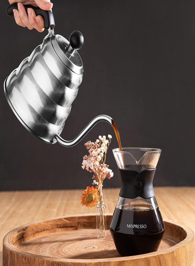 غلاية قهوة Mixpresso ذات العنق المعقوف، بتصميم تحكم احترافي في الصب، مثالية للقهوة والشاي، مصنوعة من الفولاذ المقاوم للصدأ عالي الجودة، سعة 1.2 لتر (40 أونصة)، غلاية تعمل على موقد الحث الحراري (ستانلس ستيل) - Image 4