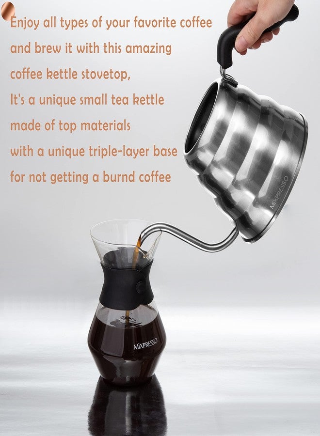 غلاية قهوة Mixpresso ذات العنق المعقوف، بتصميم تحكم احترافي في الصب، مثالية للقهوة والشاي، مصنوعة من الفولاذ المقاوم للصدأ عالي الجودة، سعة 1.2 لتر (40 أونصة)، غلاية تعمل على موقد الحث الحراري (ستانلس ستيل) - Image 3
