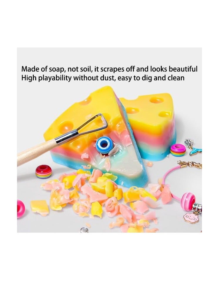 KASTWAVE Creative Dig Kit for Kids Rainbow Cheese Soap Digging up for Kids, Cute Arts and Crafts Bracelet Making Kit Birthday Treasure Gifts for Girls Rainbow Toy Create Magic Jewelry Making Kit  - Image 4