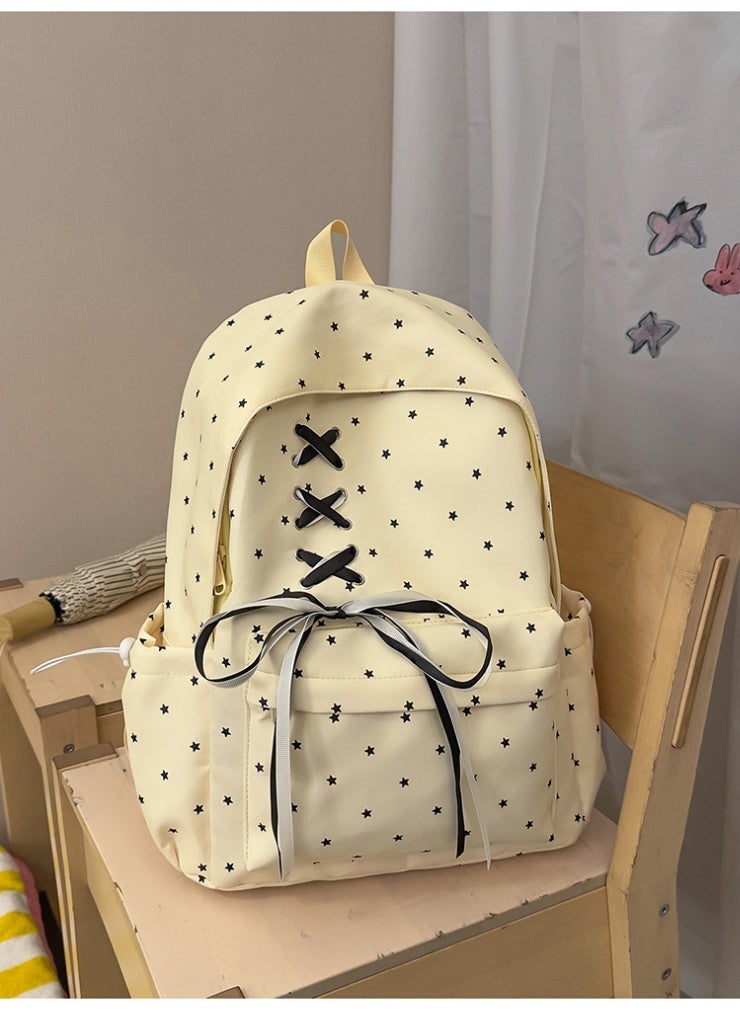 New Star Pattern Aesthetic Backpack, Large Capacity Bow Ribbon School Bag for Girls, Student Daypack for Junior High School - Image 5