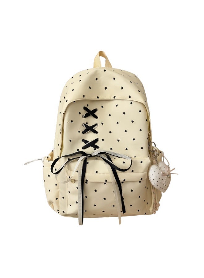 New Star Pattern Aesthetic Backpack, Large Capacity Bow Ribbon School Bag for Girls, Student Daypack for Junior High School - Image 1