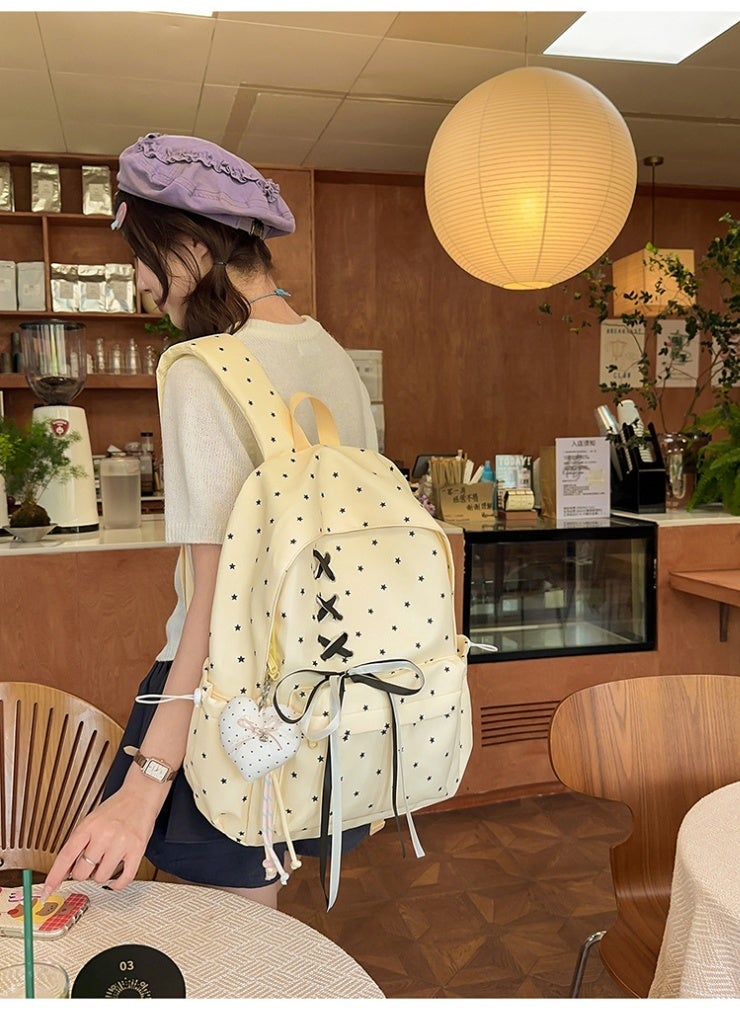 New Star Pattern Aesthetic Backpack, Large Capacity Bow Ribbon School Bag for Girls, Student Daypack for Junior High School - Image 2