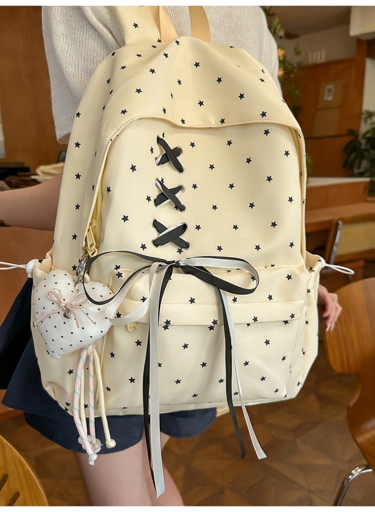 New Star Pattern Aesthetic Backpack, Large Capacity Bow Ribbon School Bag for Girls, Student Daypack for Junior High School - Image 3