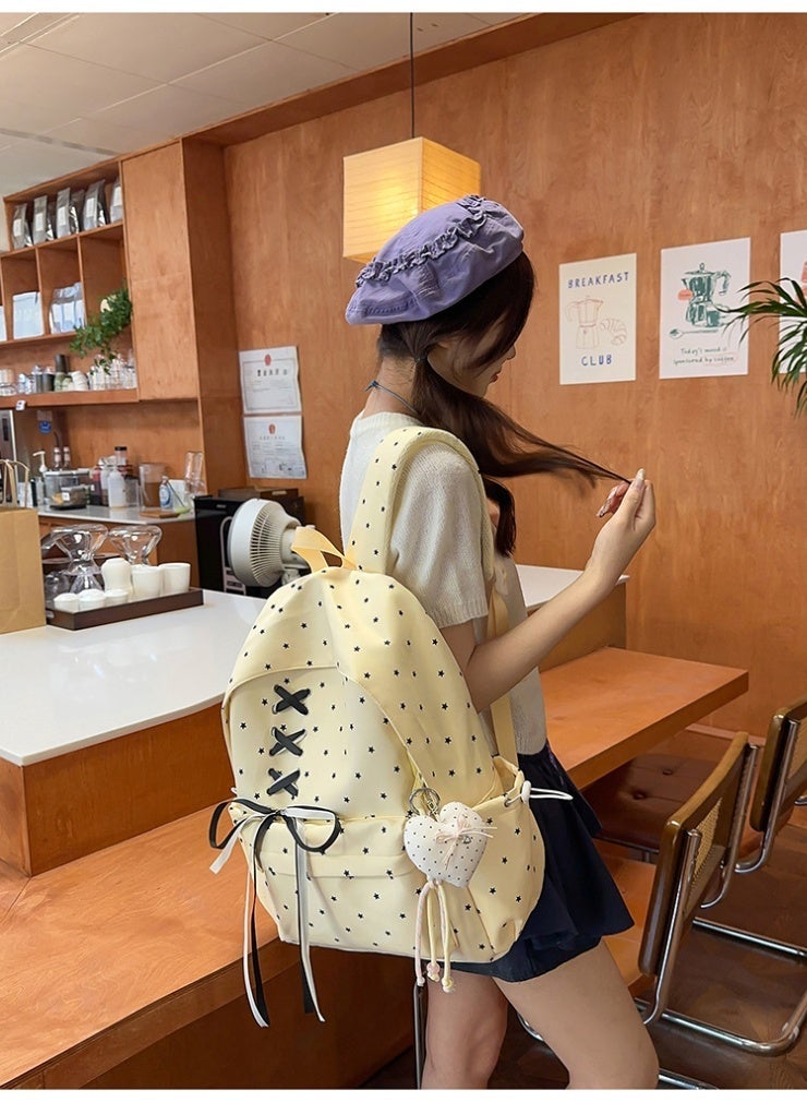 New Star Pattern Aesthetic Backpack, Large Capacity Bow Ribbon School Bag for Girls, Student Daypack for Junior High School - Image 4