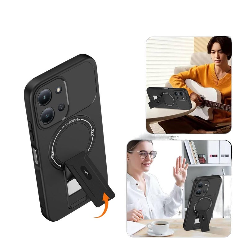 غطاء MagSafe بTPU+PC لـ Redmi Note 14 Pro مع حماية من السقوط وحامل قائم مع مقاوم للصدمات مع مغناطيس قوي مع ملمس ناعم باللون أزرق مغناطيسي بوظيفة حامل من مادة TPU باللون الأزرق بال. - Image 5