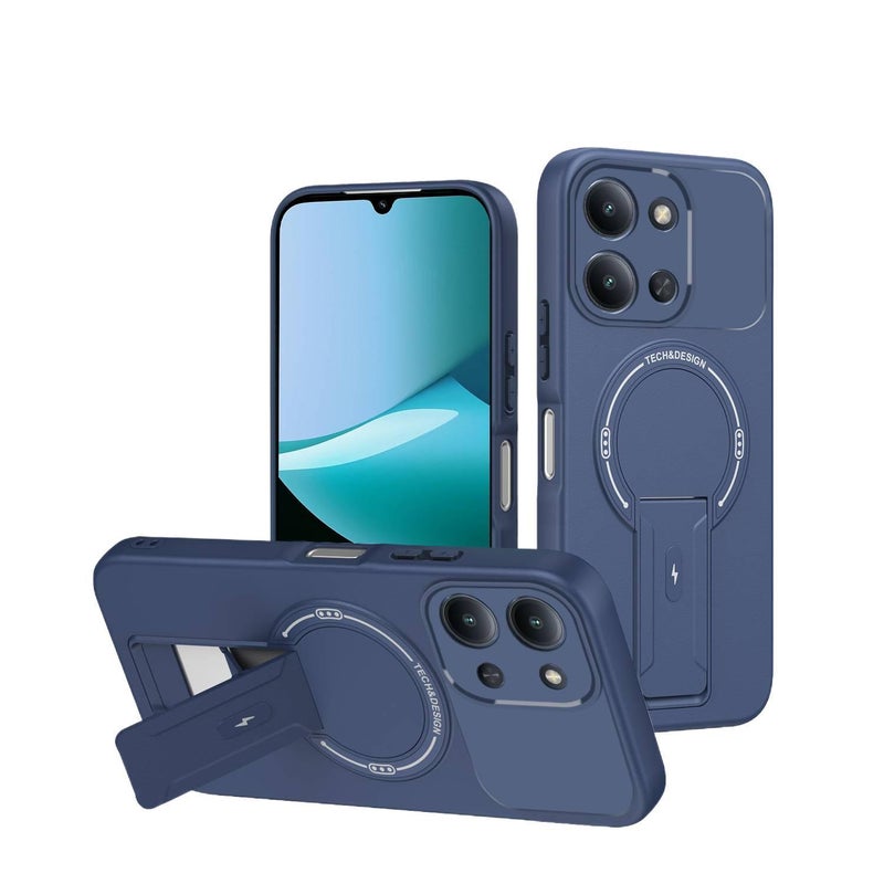 غطاء MagSafe بTPU+PC لـ Redmi Note 14 Pro مع حماية من السقوط وحامل قائم مع مقاوم للصدمات مع مغناطيس قوي مع ملمس ناعم باللون أزرق مغناطيسي بوظيفة حامل من مادة TPU باللون الأزرق بال. - Image 1