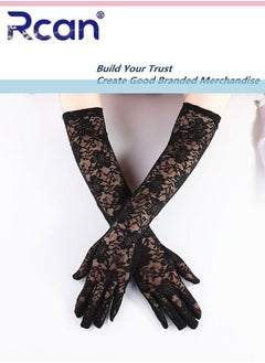 Rcan Ladies Elegant Vintage Mesh Sunscreen Lace Gloves Bridal Wedding Dress Accessories Lolita Long Gloves for Prom Party Wedding Tea Party Cosplay for Women Free Size  - Image 4