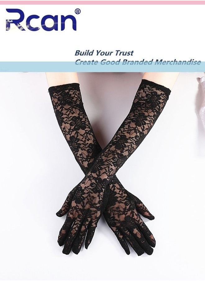 Rcan Ladies Elegant Vintage Mesh Sunscreen Lace Gloves Bridal Wedding Dress Accessories Lolita Long Gloves for Prom Party Wedding Tea Party Cosplay for Women Free Size  - Image 4