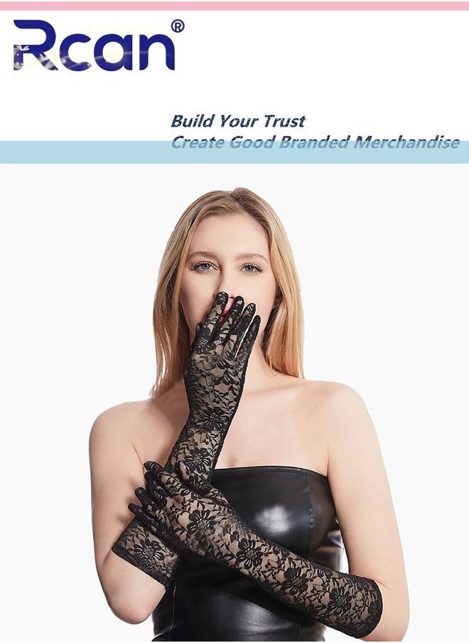 Rcan Ladies Elegant Vintage Mesh Sunscreen Lace Gloves Bridal Wedding Dress Accessories Lolita Long Gloves for Prom Party Wedding Tea Party Cosplay for Women Free Size  - Image 1
