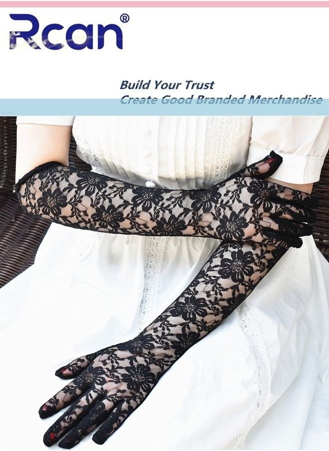 Rcan Ladies Elegant Vintage Mesh Sunscreen Lace Gloves Bridal Wedding Dress Accessories Lolita Long Gloves for Prom Party Wedding Tea Party Cosplay for Women Free Size  - Image 3