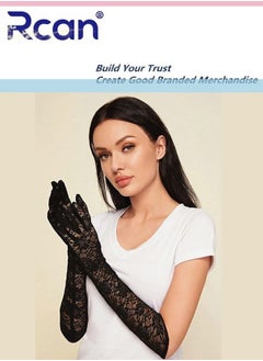 Rcan Ladies Elegant Vintage Mesh Sunscreen Lace Gloves Bridal Wedding Dress Accessories Lolita Long Gloves for Prom Party Wedding Tea Party Cosplay for Women Free Size  - Image 2