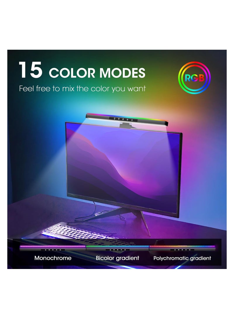 Zikra RGB Monitor Light Bar Backlight, Computer Light Bar for Eye Caring Touch Control 2 in 1 Dual Light Source, Monitor Desk Lamp Screen Monitor Light, for Desk Office Home Game, Colorful LED Light - Image 2