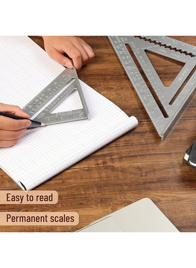 Silver Triangular Ruler High Precision Aluminum Alloy Right Angle Tool for Engineering Drawing - Image 4
